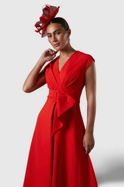Coast Belted Crepe V-neck Midi Dress In Red