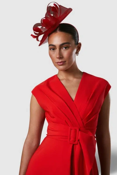 Coast Belted Crepe V-neck Midi Dress In Red