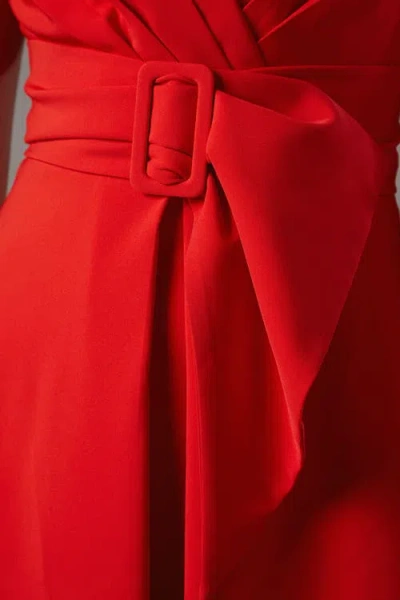 Coast Belted Crepe V-neck Midi Dress In Red