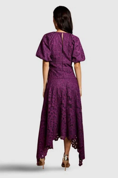 Coast Lace Hanky Hem Puff Sleeve Dress In Purple