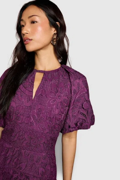 Coast Lace Hanky Hem Puff Sleeve Dress In Purple