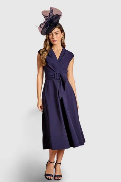 Coast Belted Crepe V-neck Midi Dress In Blue