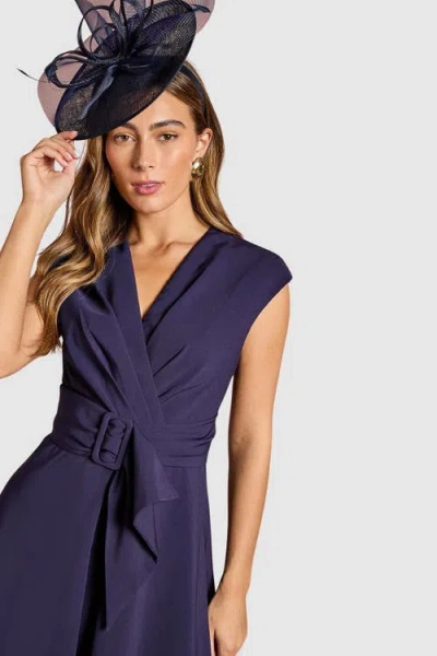 Coast Belted Crepe V-neck Midi Dress In Blue