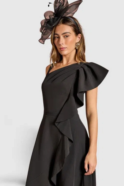 Coast One Shoulder Crepe Ruffle Midi Dress In Black