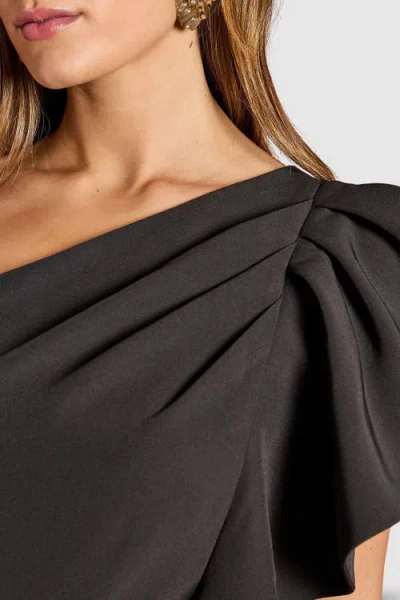 Coast One Shoulder Crepe Ruffle Midi Dress In Black