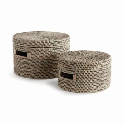 Napa Home & Garden Burma Rattan Round Lidded Boxes Set Of 2 In Brown