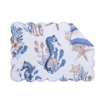 C & F Home C&f Home Seahorse Sands Reversible Machine Washable Scallop Quilt Placemats Set Of 6 In Blue