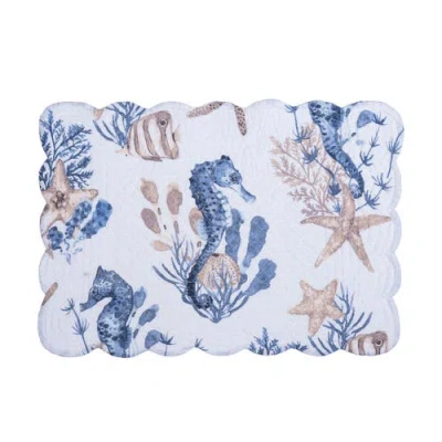 C & F Home C&f Home Seahorse Sands Reversible Machine Washable Scallop Quilt Placemats Set Of 6 In Blue