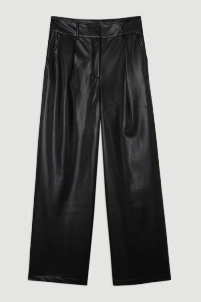 Karen Millen Faux Leather Wide Leg Pants In Black
