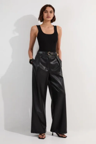 Karen Millen Faux Leather Wide Leg Pants In Black