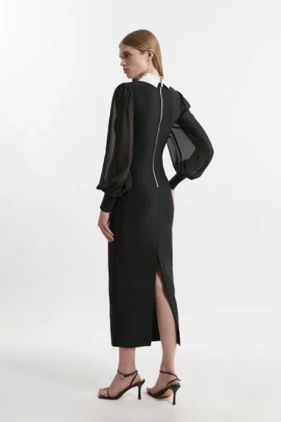 Karen Millen Knit Midi Dress With Sheer Sleeve In Black