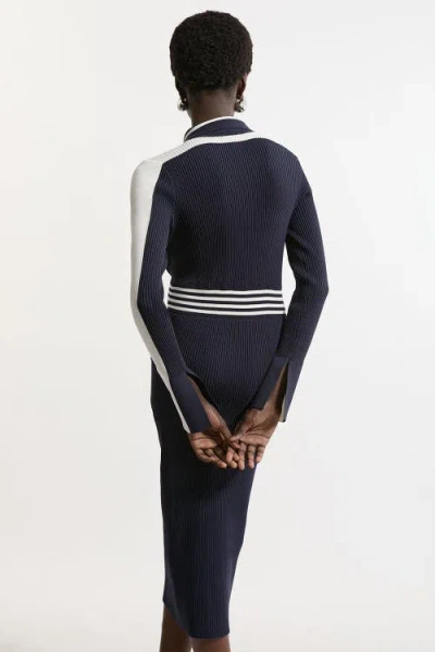 Karen Millen Rib Knit Polo Zip Up Midi Dress In Blue