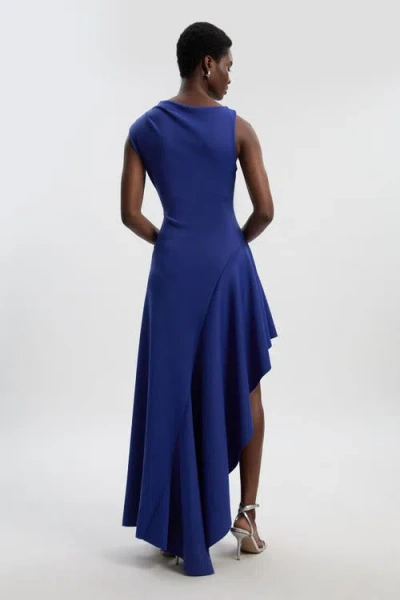 Karen Millen Scuba Drama Ruffle Hem Woven Maxi Dress In Blue