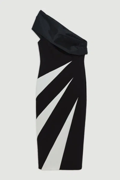 Karen Millen Petite One Shoulder Panel Midi Dress In Black