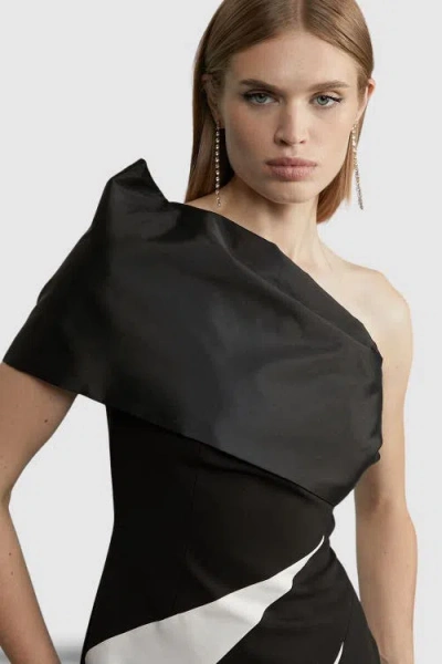 Karen Millen Petite One Shoulder Panel Midi Dress In Black