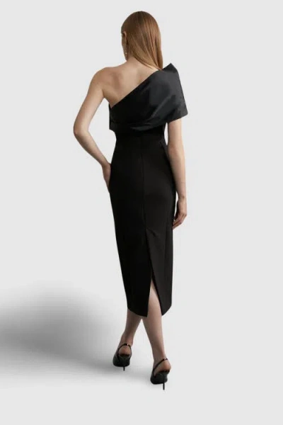 Karen Millen Petite One Shoulder Panel Midi Dress In Black