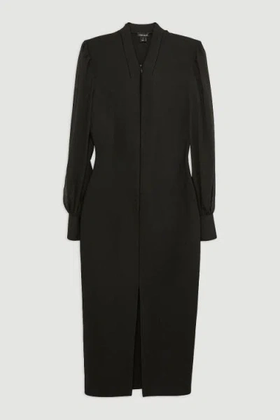 Karen Millen Zip Detail Chiffon Sleeve Knit Dress In Black