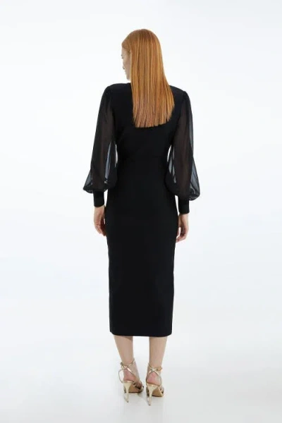 Karen Millen Zip Detail Chiffon Sleeve Knit Dress In Black