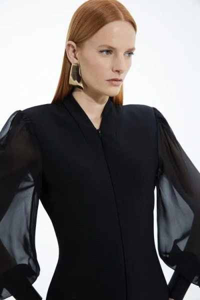 Karen Millen Zip Detail Chiffon Sleeve Knit Dress In Black