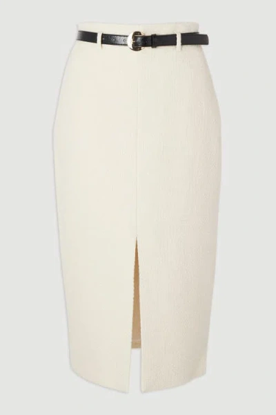 Karen Millen Tweed Belted Pencil Skirt In Neutral