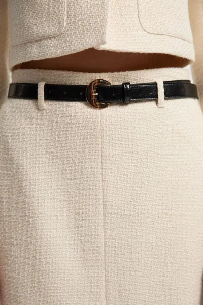 Karen Millen Tweed Belted Pencil Skirt In Neutral