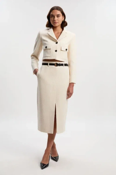 Karen Millen Tweed Belted Pencil Skirt In Neutral