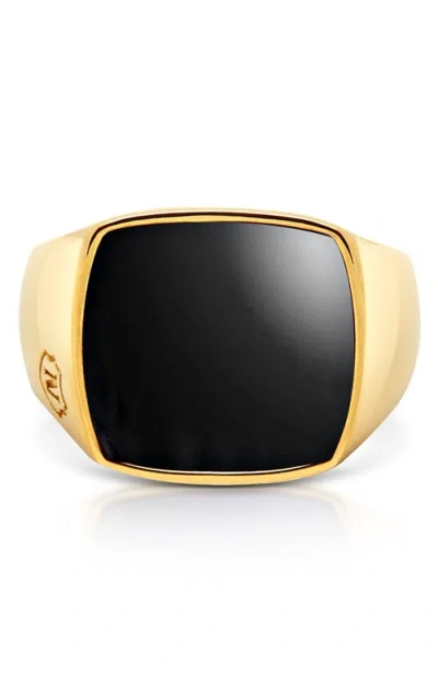 Nialaya Gold Onyx Signet Ring In Black