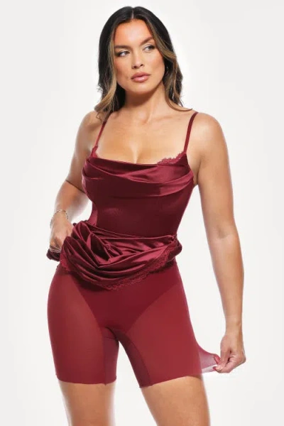 Popilush Lace Trim Sculpting Floral-print Midi Dress In Red