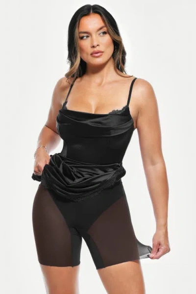 Popilush Lace Trim Sculpting Floral-print Midi Dress In Black