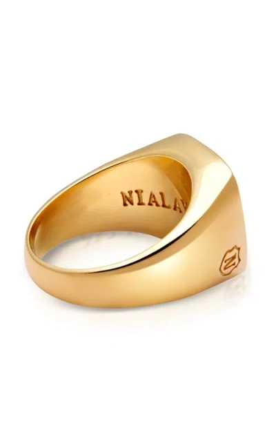 Nialaya Gold Onyx Signet Ring In Black