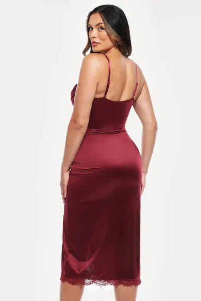 Popilush Lace Trim Sculpting Floral-print Midi Dress In Red