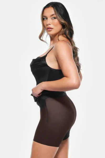 Popilush Lace Trim Sculpting Floral-print Midi Dress In Black