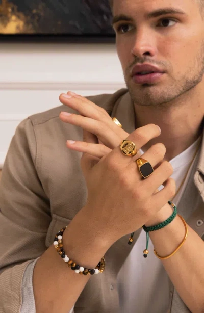 Nialaya Gold Onyx Signet Ring In Black