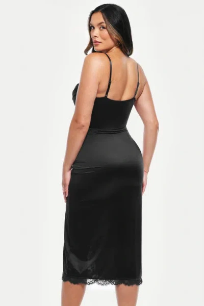 Popilush Lace Trim Sculpting Floral-print Midi Dress In Black