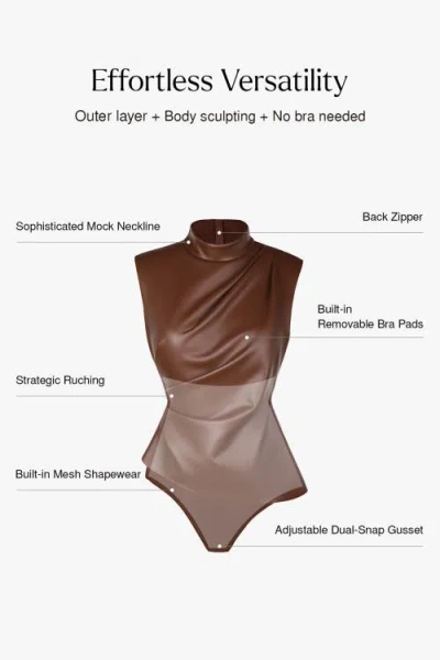 Popilush Sculpting 3-in-1 Faux Leather Bodysuit In Red