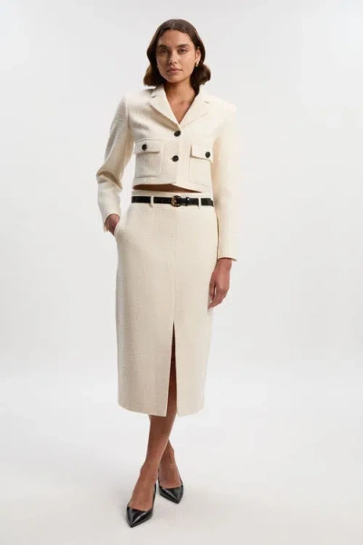 Karen Millen Petite Tweed Belted Pencil Skirt In Neutral