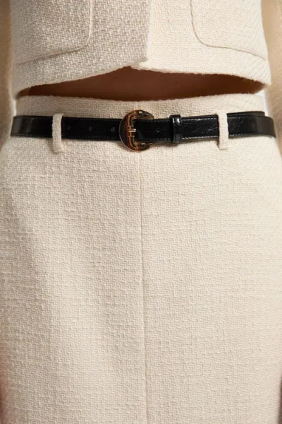 Karen Millen Petite Tweed Belted Pencil Skirt In Neutral