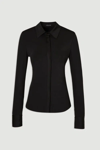 Karen Millen Drapey Crepe Slim Collared Shirt In Black