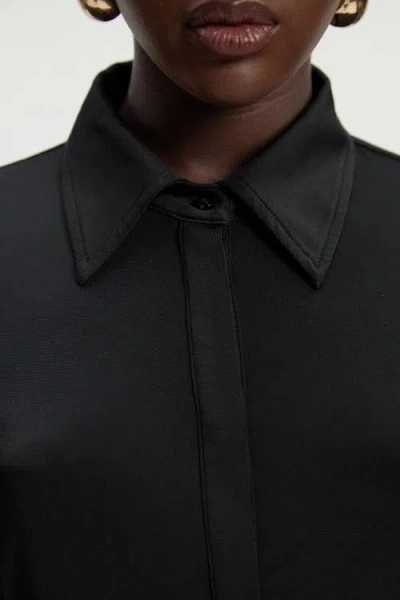 Karen Millen Drapey Crepe Slim Collared Shirt In Black