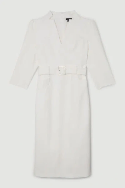 Karen Millen 3/4 Sleeve Belted Midi Dress In White