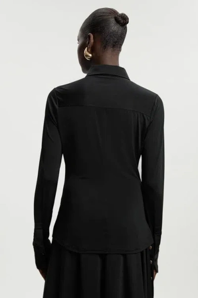 Karen Millen Drapey Crepe Slim Collared Shirt In Black