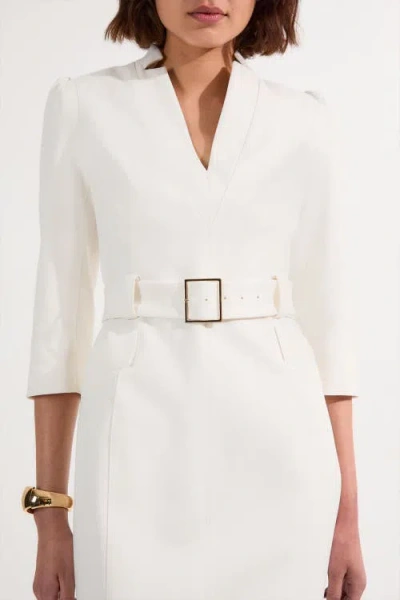 Karen Millen 3/4 Sleeve Belted Midi Dress In White