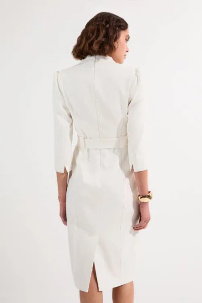 Karen Millen 3/4 Sleeve Belted Midi Dress In White