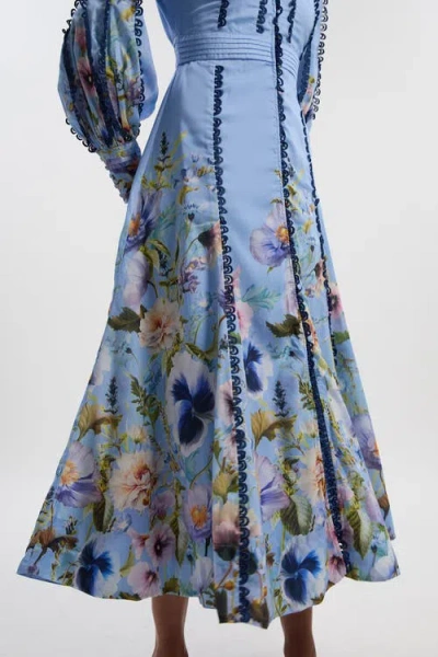 Karen Millen Trailing Floral Woven Plunge Maxi Dress In Blue