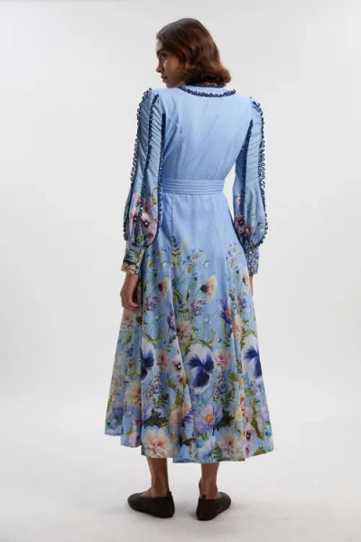 Karen Millen Trailing Floral Woven Plunge Maxi Dress In Blue