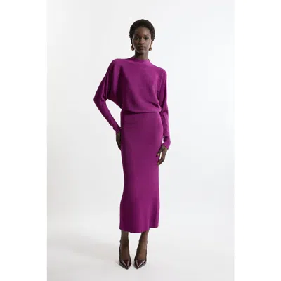 Karen Millen Drape Knit Bat Wing Pencil Midi Dress In Purple