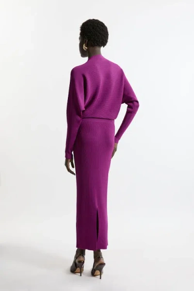 Karen Millen Drape Knit Bat Wing Pencil Midi Dress In Purple