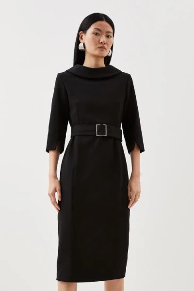 Karen Millen Petite Roll Neck Pencil Midi Dress In Black