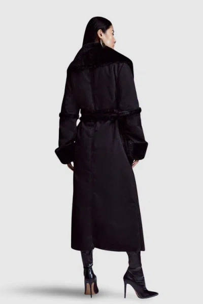 Karen Millen Faux Shearling Belted Maxi Coat In Black
