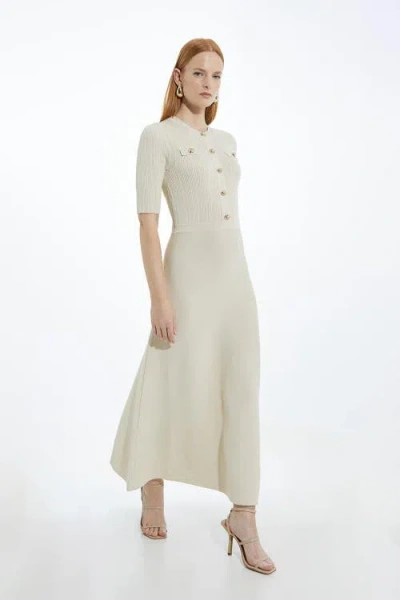 Karen Millen Rib Knit Military Trim Maxi Dress In White